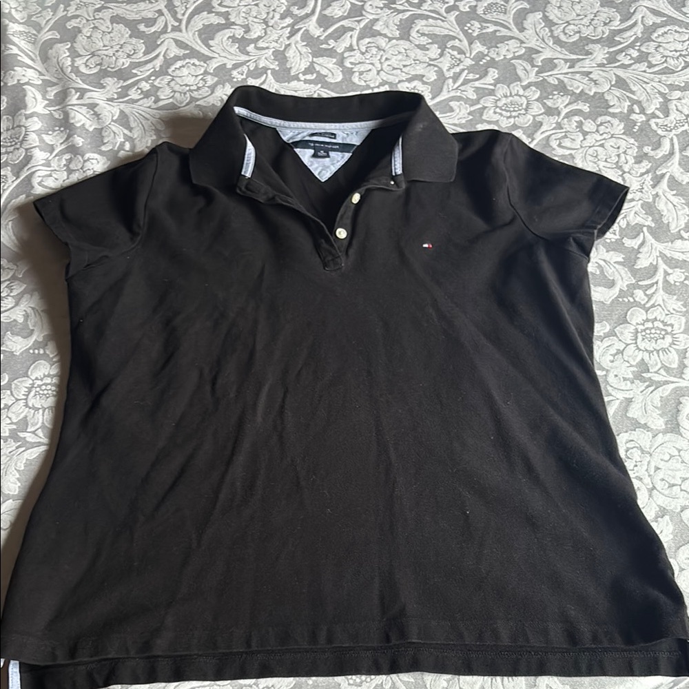 Tommy Hilfiger Black Boxy Polo Short Sleeve Top